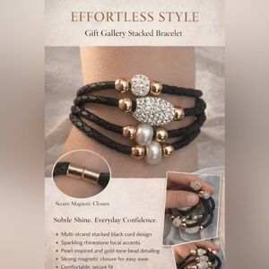 Stacked Cord Design Bracelet w/ Magnetic Closure